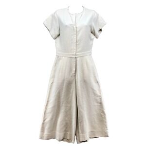 Jeune Otte Linen Wide Leg Crop Jumpsuit Womens Small Ivory‎ Old Money Minimalist